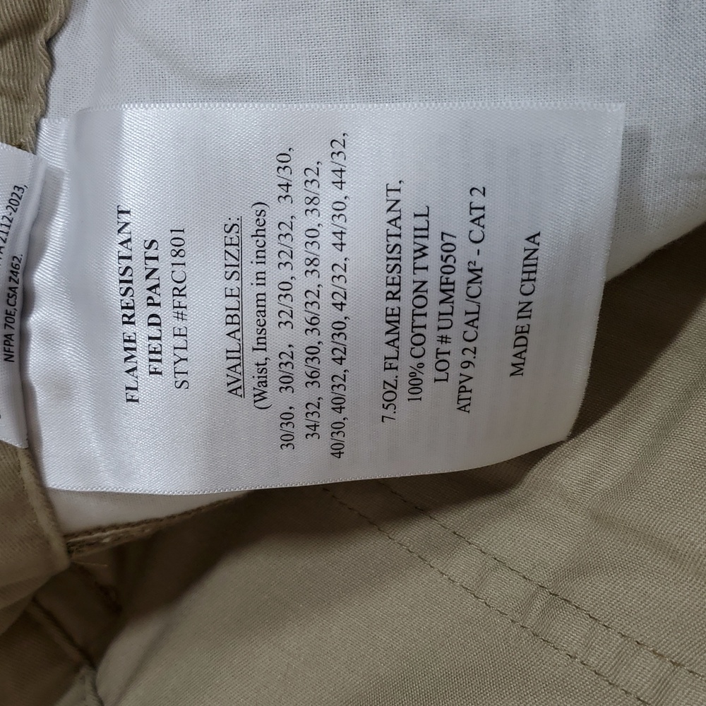 Bocomal FR NFPA 2112 CAT 2 Cargo Pants ~ Khaki - Picture 15 of 15